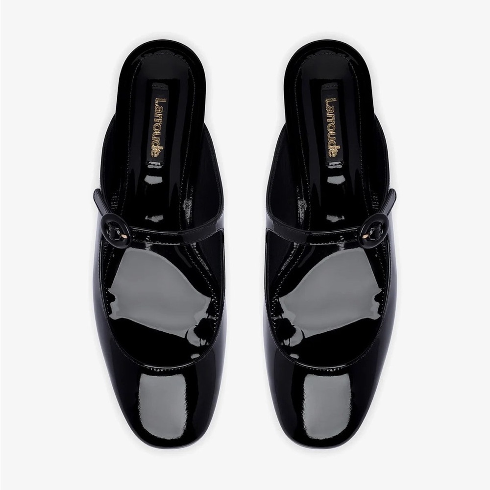 LARROUDE Handmade In Brazil Patent Leather Blair Slide On Mule Flats
